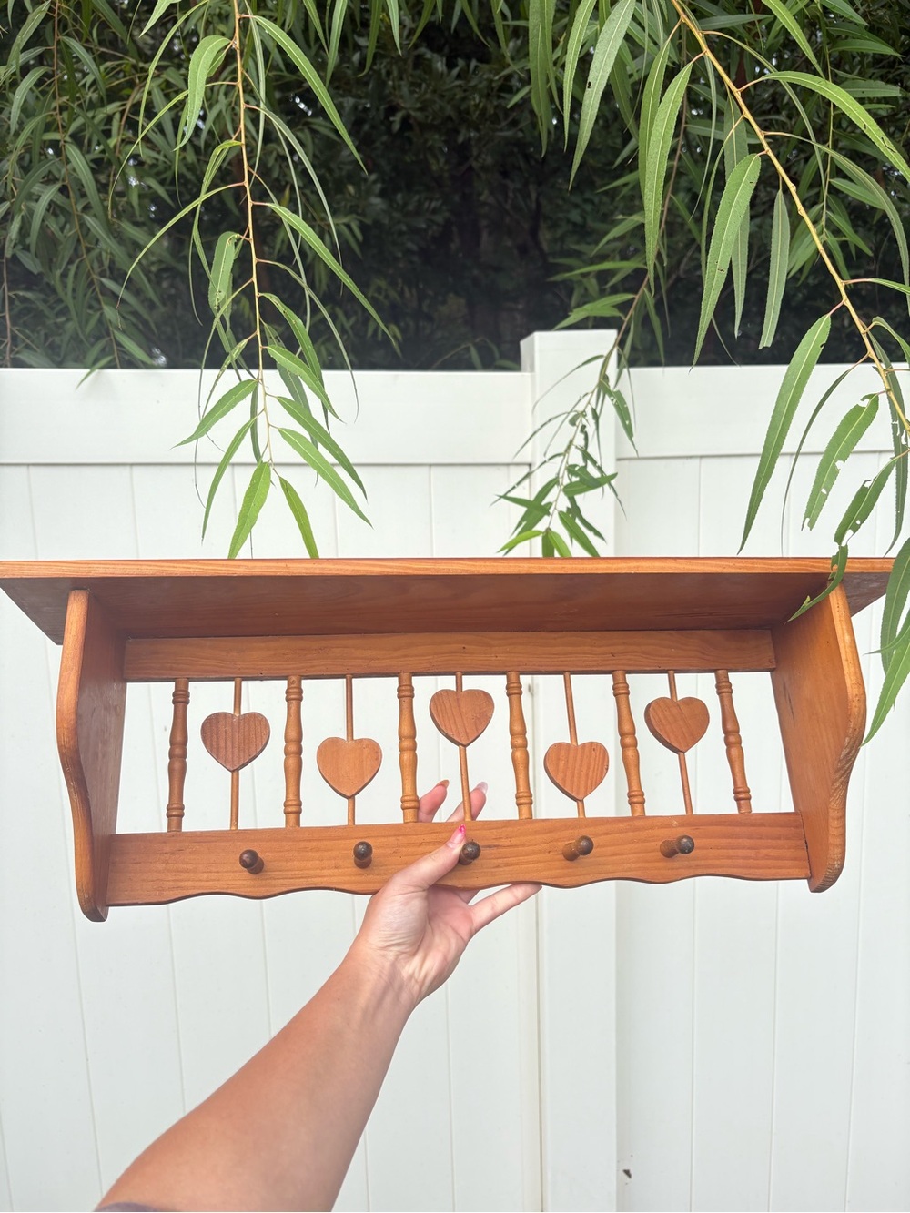 Rustic Heart Peg Shelf - Wood Home Wall Decor